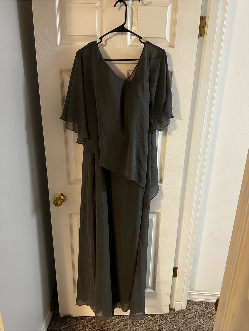 Layered Dark Grey Chiffon Maxi Dress for Weddings